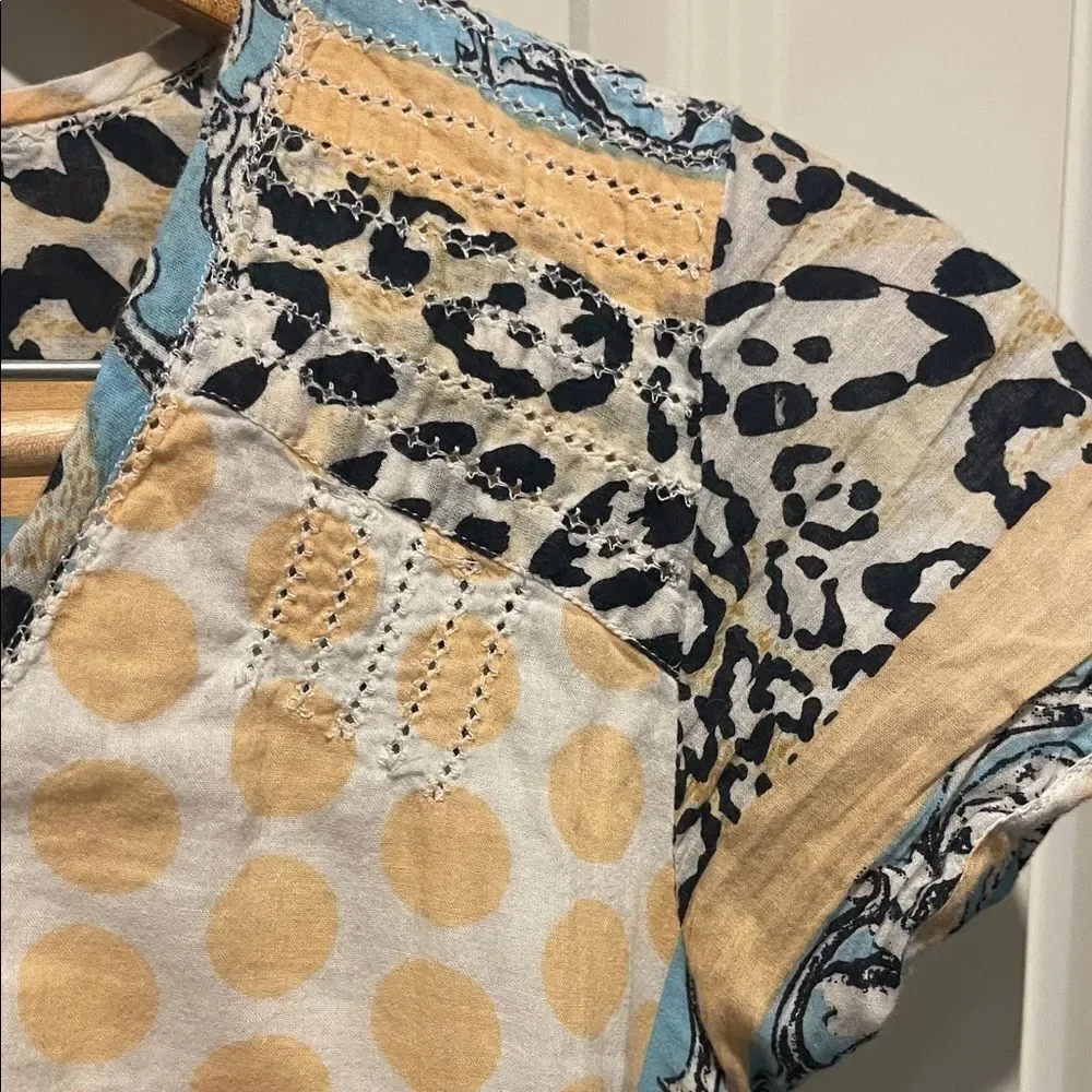Tan and Blue Patterned Dress